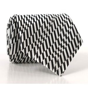 Ermenegildo Zegna Silk Necktie Gray Black Abstract Striped Slim Italy